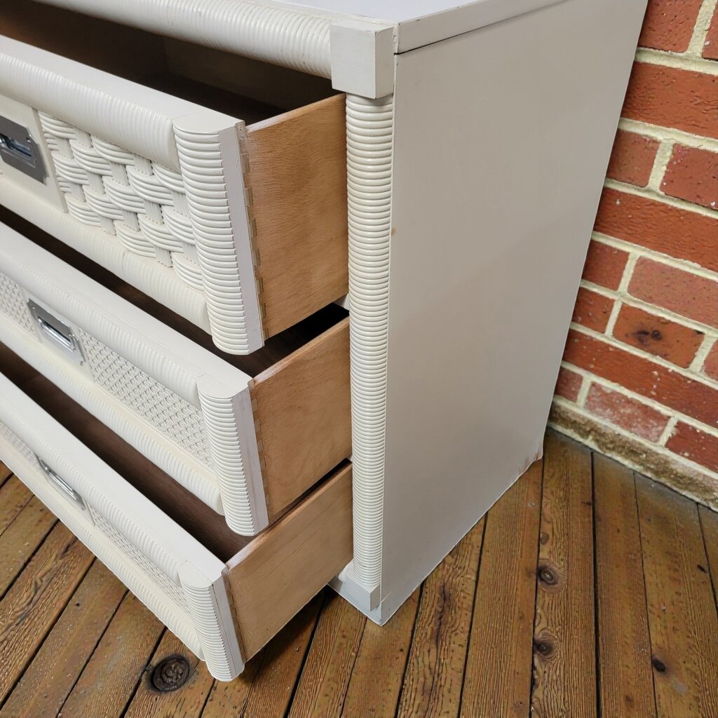 8034 Vintage White Pencil Reed and Wicker 3-Drawer Chest