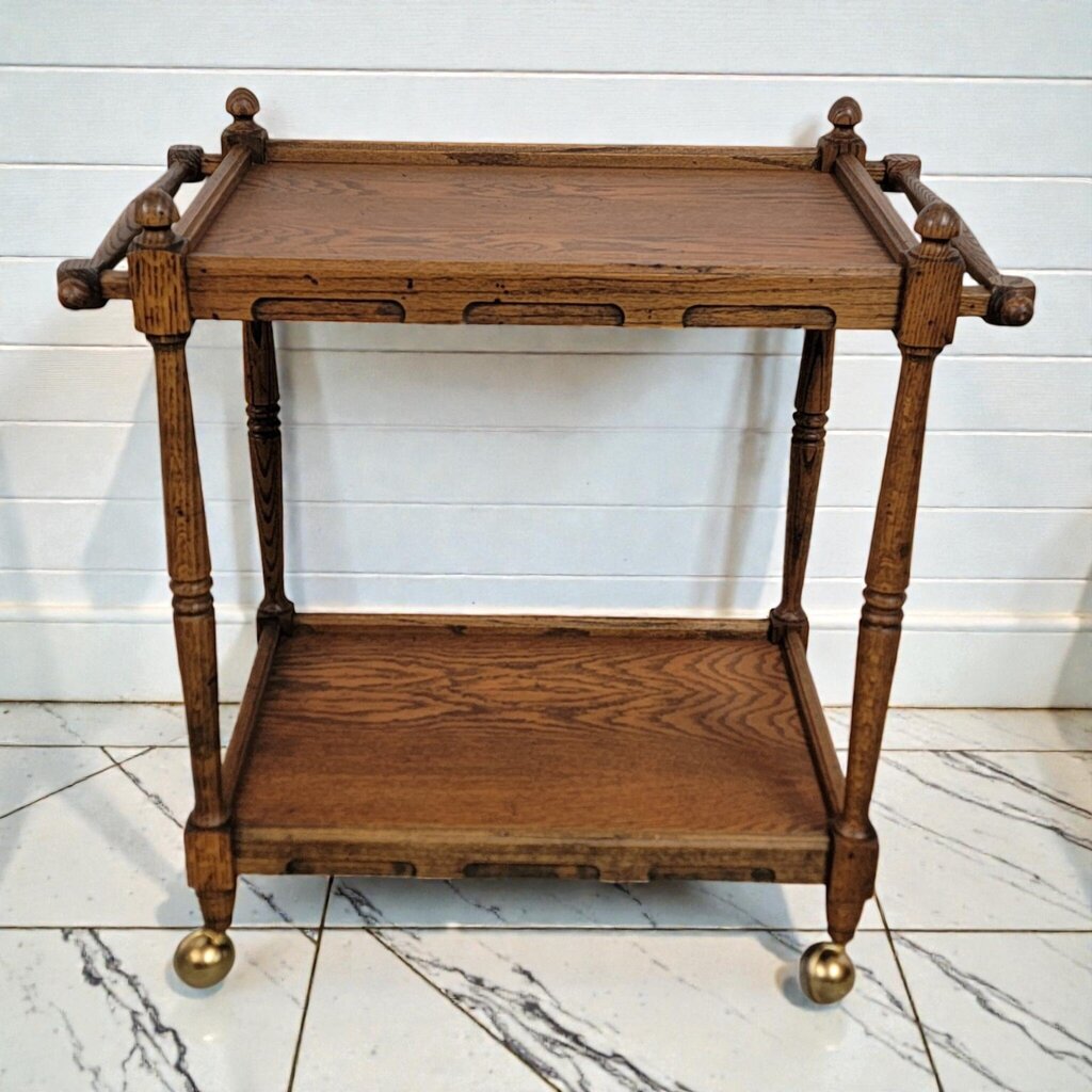 8035 Vintage Oak Two-Tier Tea #Cart with Scalloped Aprons