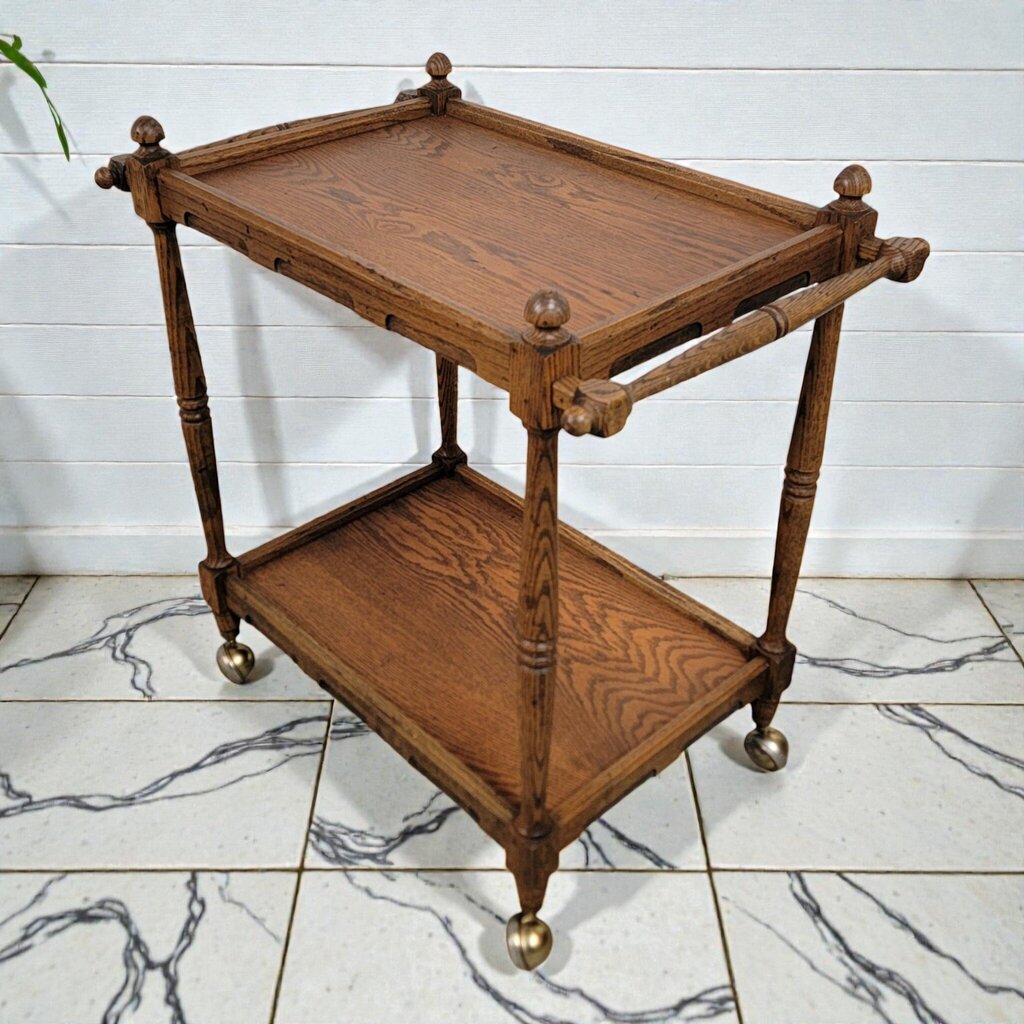 8035 Vintage Oak Two-Tier Tea #Cart with Scalloped Aprons