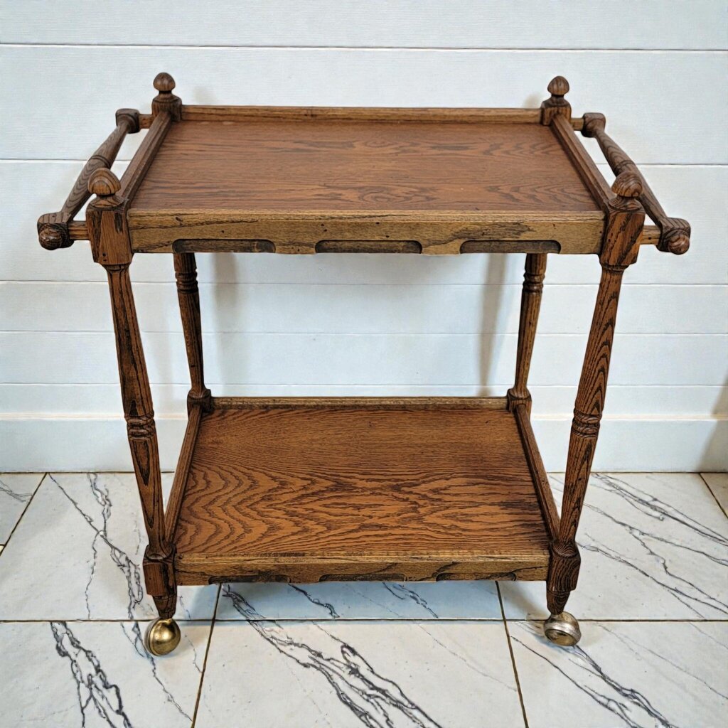 8035 Vintage Oak Two-Tier Tea #Cart with Scalloped Aprons