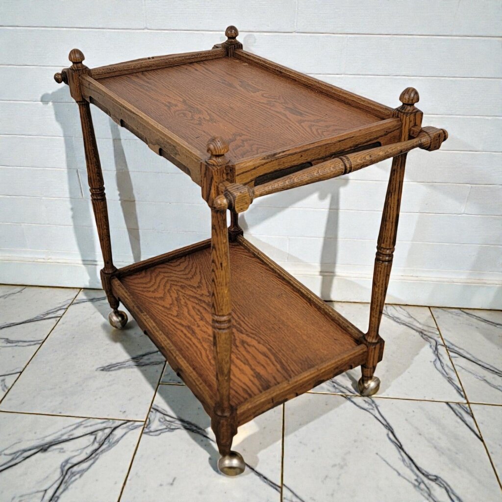 8035 Vintage Oak Two-Tier Tea #Cart with Scalloped Aprons