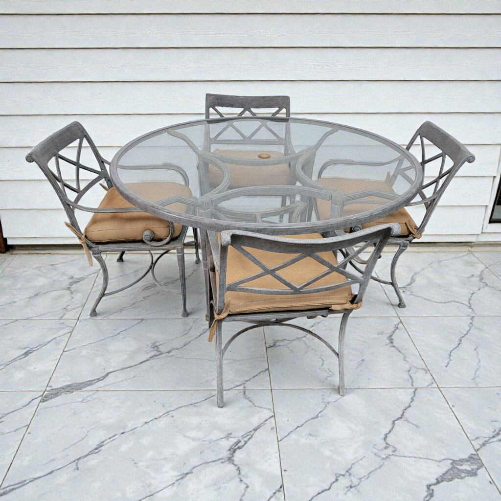 8049 5 Piece Vintage Weathered Wrought Iron Patio #Dining Set Used ~ FURNITURE