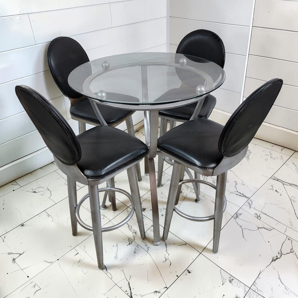 8073 5 Piece Brushed Metal and Glass #Bistro Set