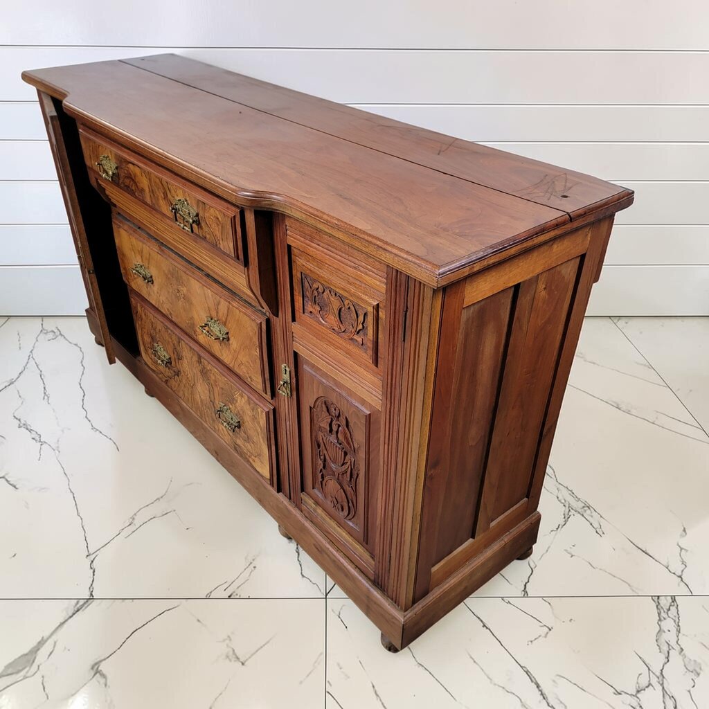 8074 Renaissance Revival Carved Burl Walnut #Sideboard