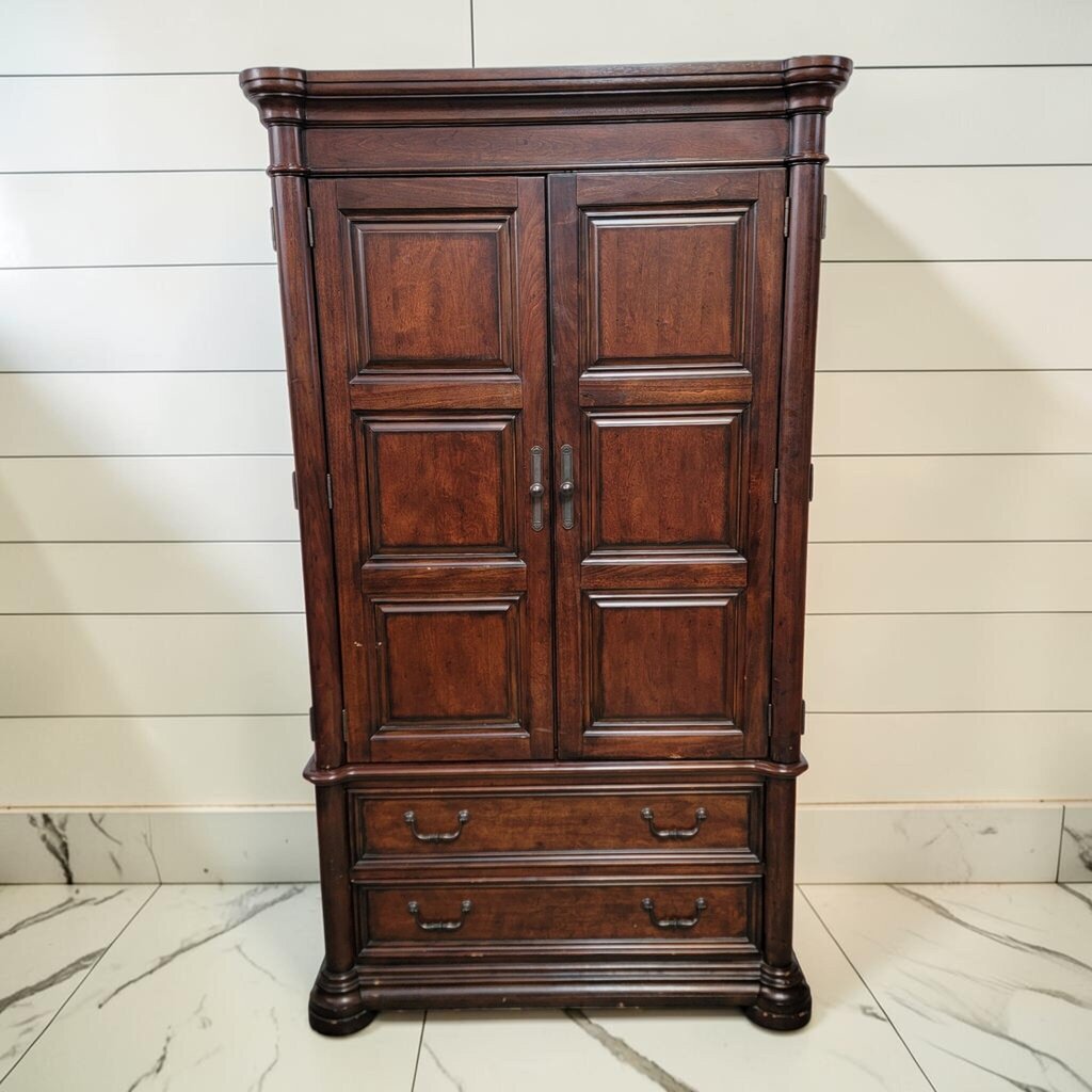 8076 Traditional Two-Piece Dark Wood Media Armoire