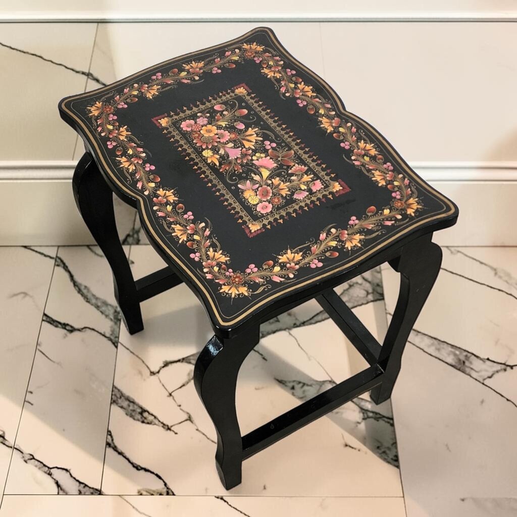 8097 Medium Black Floral Side #Table