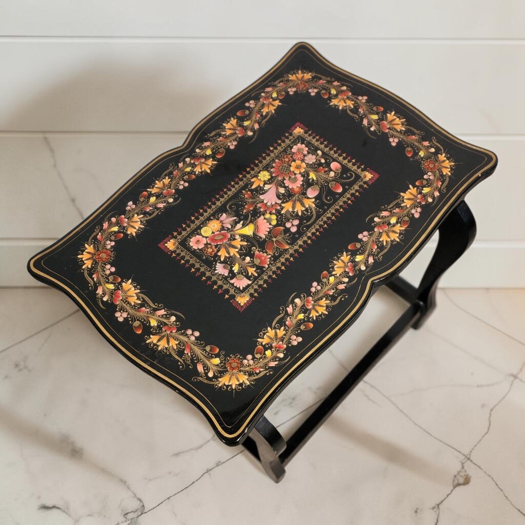 8099 Large Black Floral Side #Table