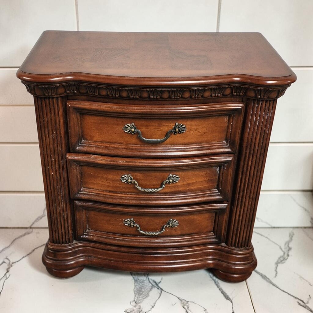 8106 Traditional 3 Drawer #Nightstand with Parquet Inlay