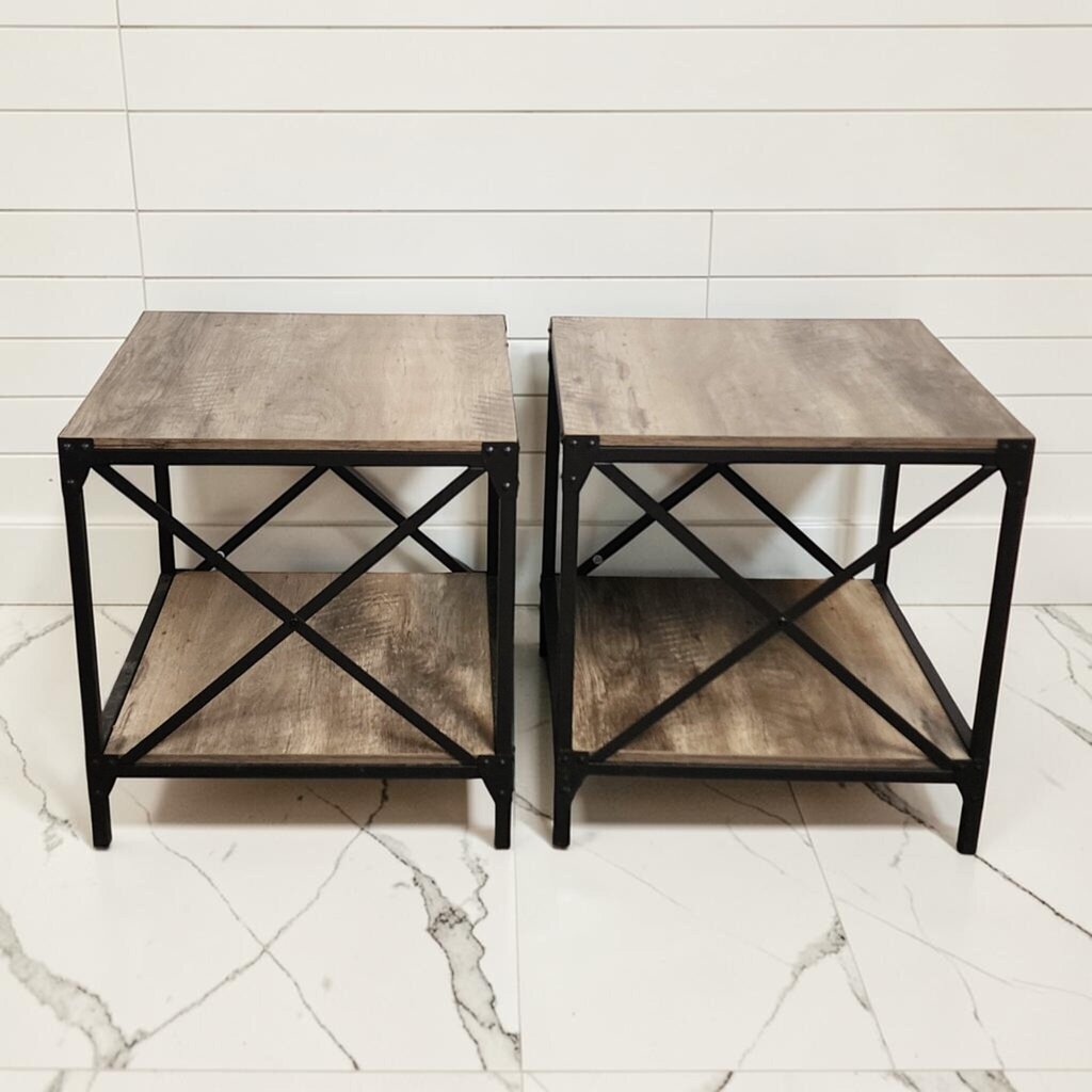8109-8110 Industrial Barnwood and Metal Side #Table