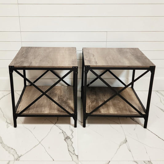 8109-8110 Industrial Barnwood and Metal Side #Table