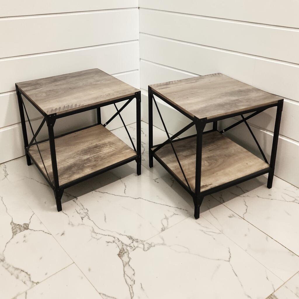 8109-8110 Industrial Barnwood and Metal Side #Table