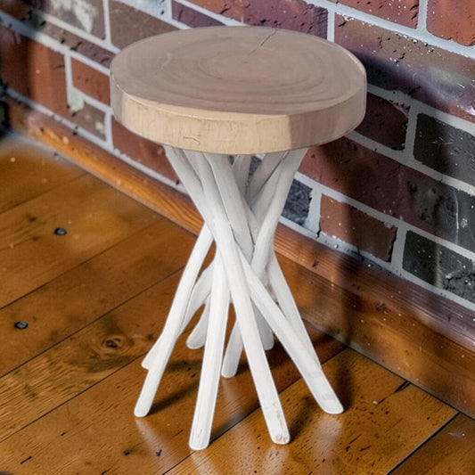 8123 Artisanal Live-Edge Suar Wood Side Table with Bundled Branch Base