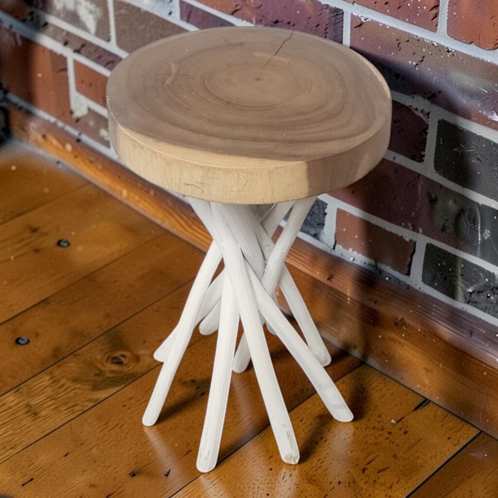 8123 Artisanal Live-Edge Suar Wood Side Table with Bundled Branch Base