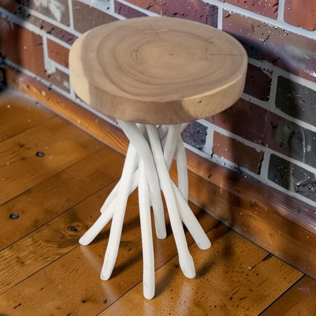 8123 Artisanal Live-Edge Suar Wood Side Table with Bundled Branch Base