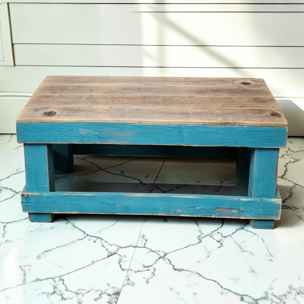 8129 Turquoise and Wood Slab Coffee Table