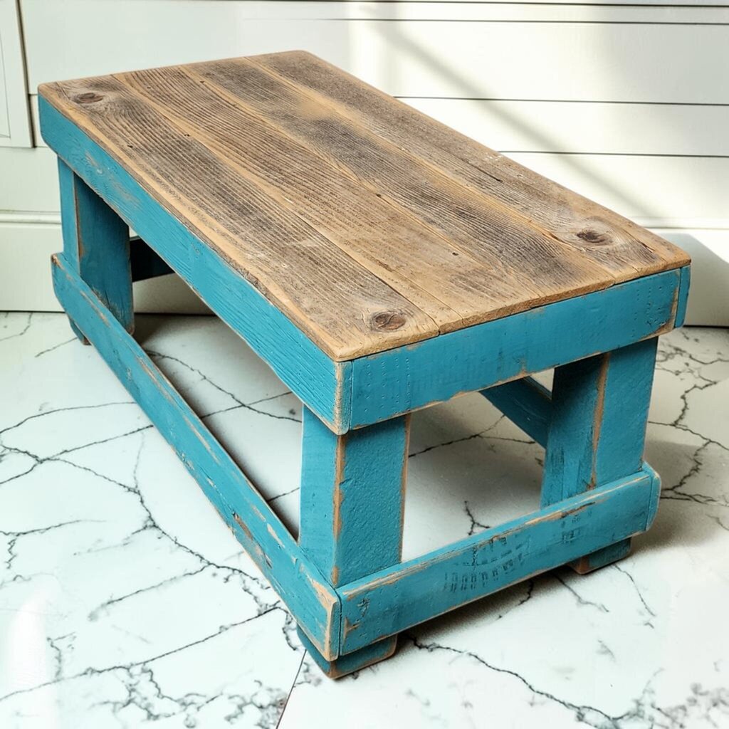 8129 Turquoise and Wood Slab Coffee Table