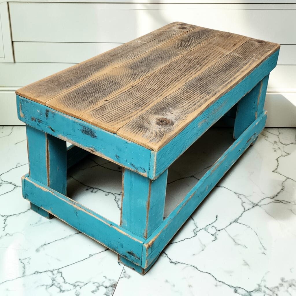 8129 Turquoise and Wood Slab Coffee Table