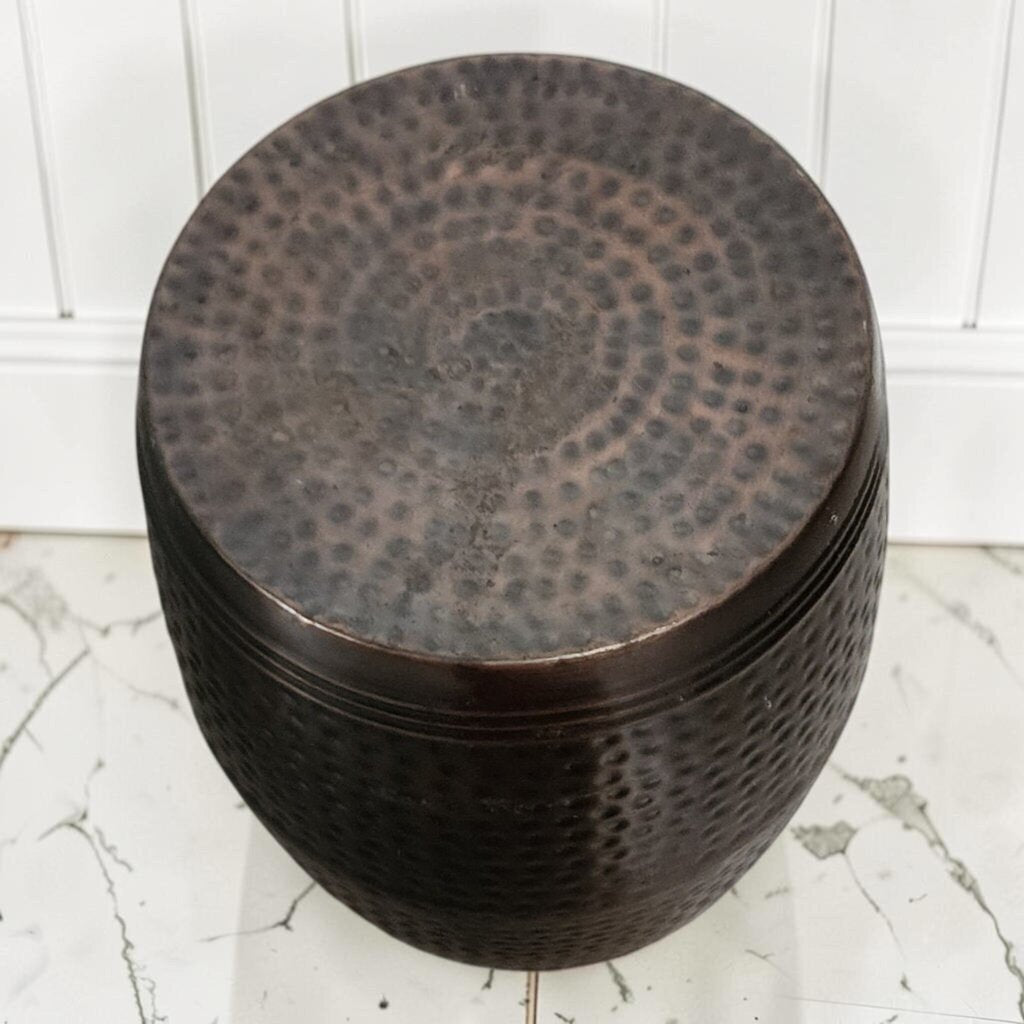 8138 Hammered Oil-Rubbed Bronze Metal Drum Stool
