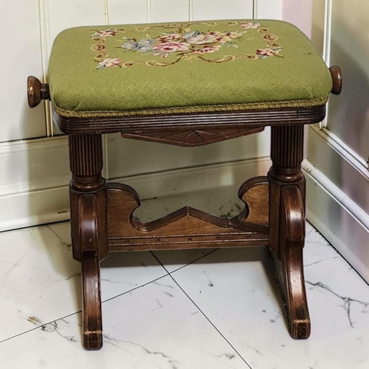 8150 Antique Victorian Adjustable Needlepoint Music Stool