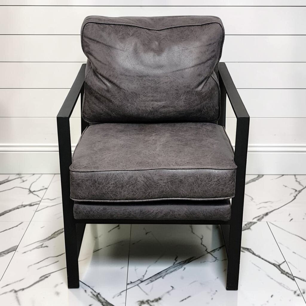 8154 Industrial Modern Distressed Grey Faux Leather #Armchair