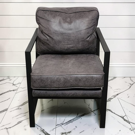 8154 Industrial Modern Distressed Grey Faux Leather #Armchair