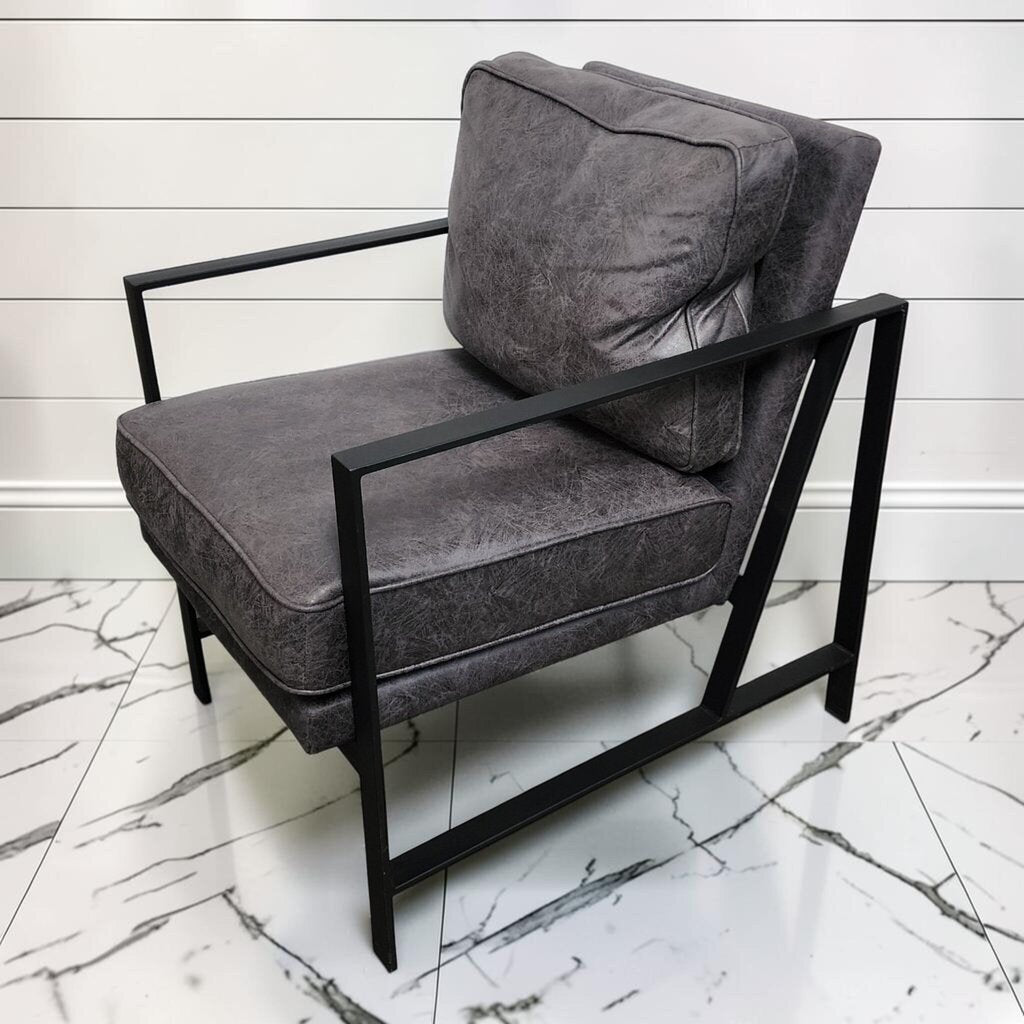 8154 Industrial Modern Distressed Grey Faux Leather #Armchair