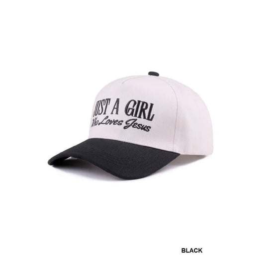 Just a Girl Who Loves Jesus Cotton Cap - Canvas/Black New * Apparel