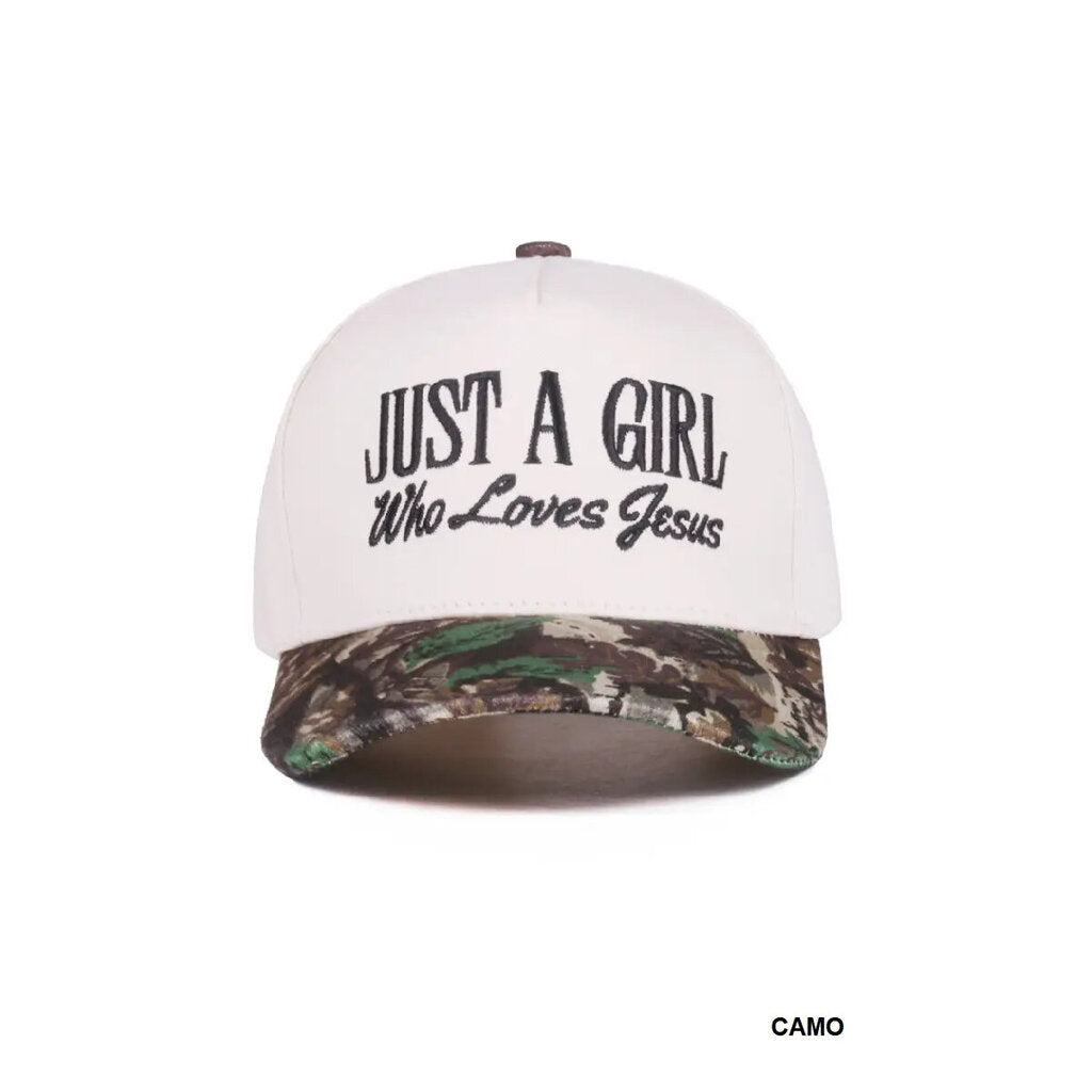 Just a Girl Who Loves Jesus Cotton Cap - Canvas/Camo New * Apparel