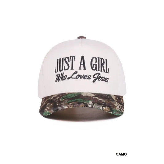 Just a Girl Who Loves Jesus Cotton Cap - Canvas/Camo New * Apparel