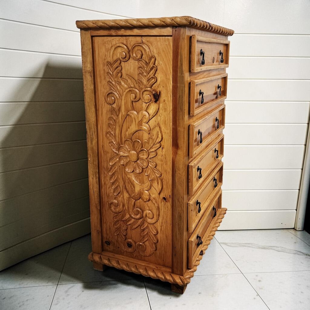 8201 Hand-Carved Mexican Pine 6-Drawer Tallboy #Chest ~ FURNITURE