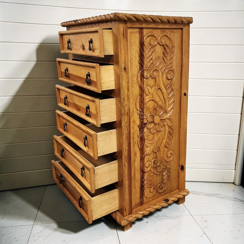 8201 Hand-Carved Mexican Pine 6-Drawer Tallboy #Chest ~ FURNITURE