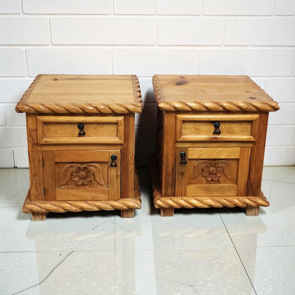 8202-8203 Carved Pine Hacienda Style #Nightstands Used ~ FURNITURE
