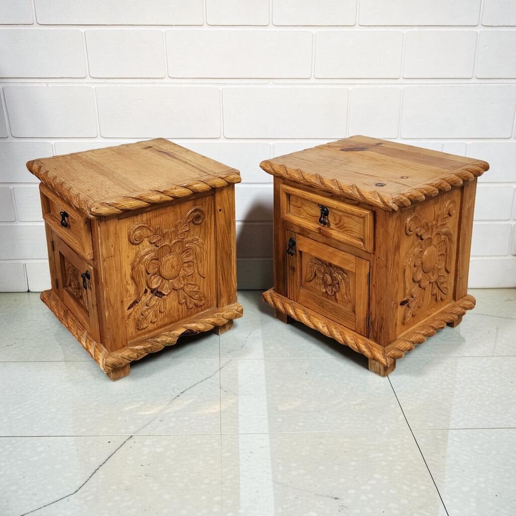 8202-8203 Carved Pine Hacienda Style #Nightstands ~ FURNITURE