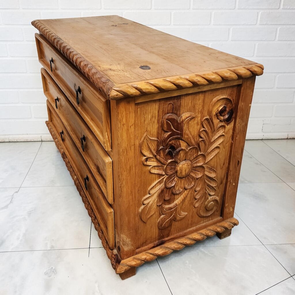 8204 Mexican Colonial Rope-Edge Hand-Carved Pine #Dresser ~ FURNITURE