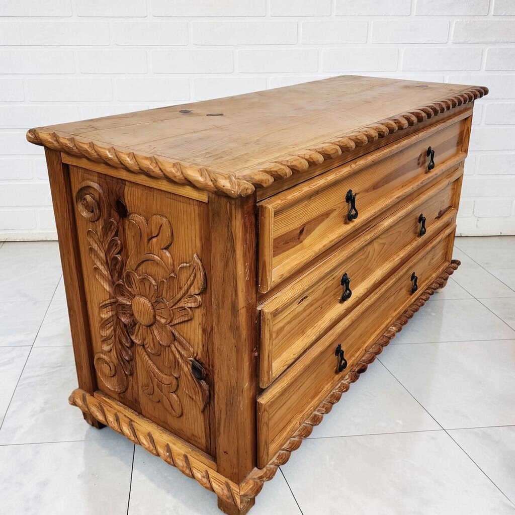 8204 Mexican Colonial Rope-Edge Hand-Carved Pine #Dresser ~ FURNITURE