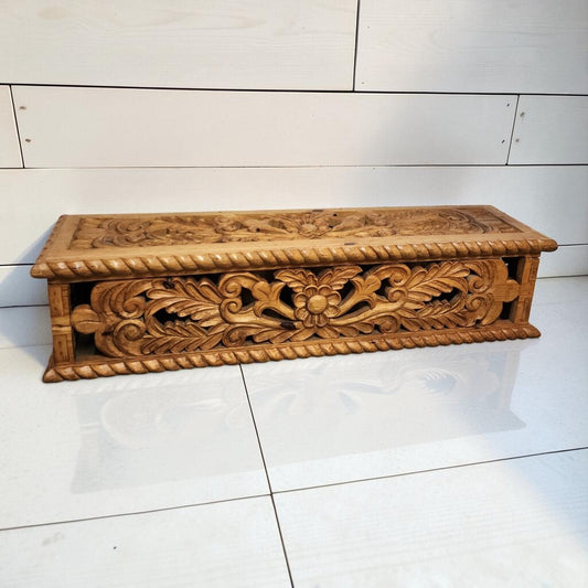 8205 Hand-Carved Pierced Acanthus Leaf Pine Storage #Bench