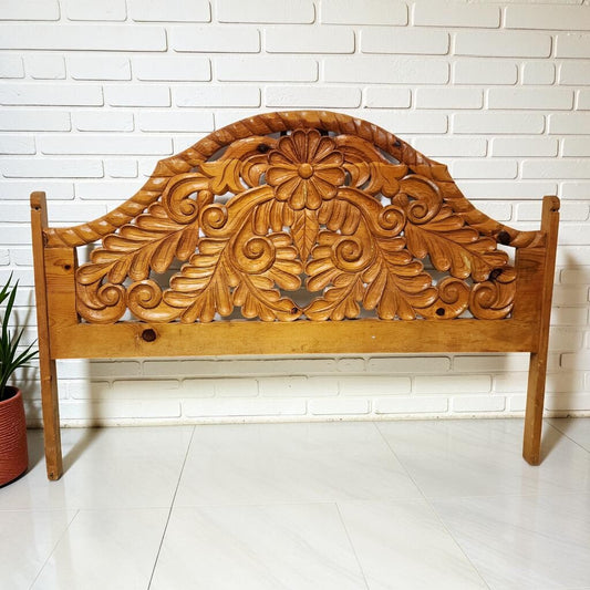 8206 Hand-Carved Solid Pine Floral King #Headboard