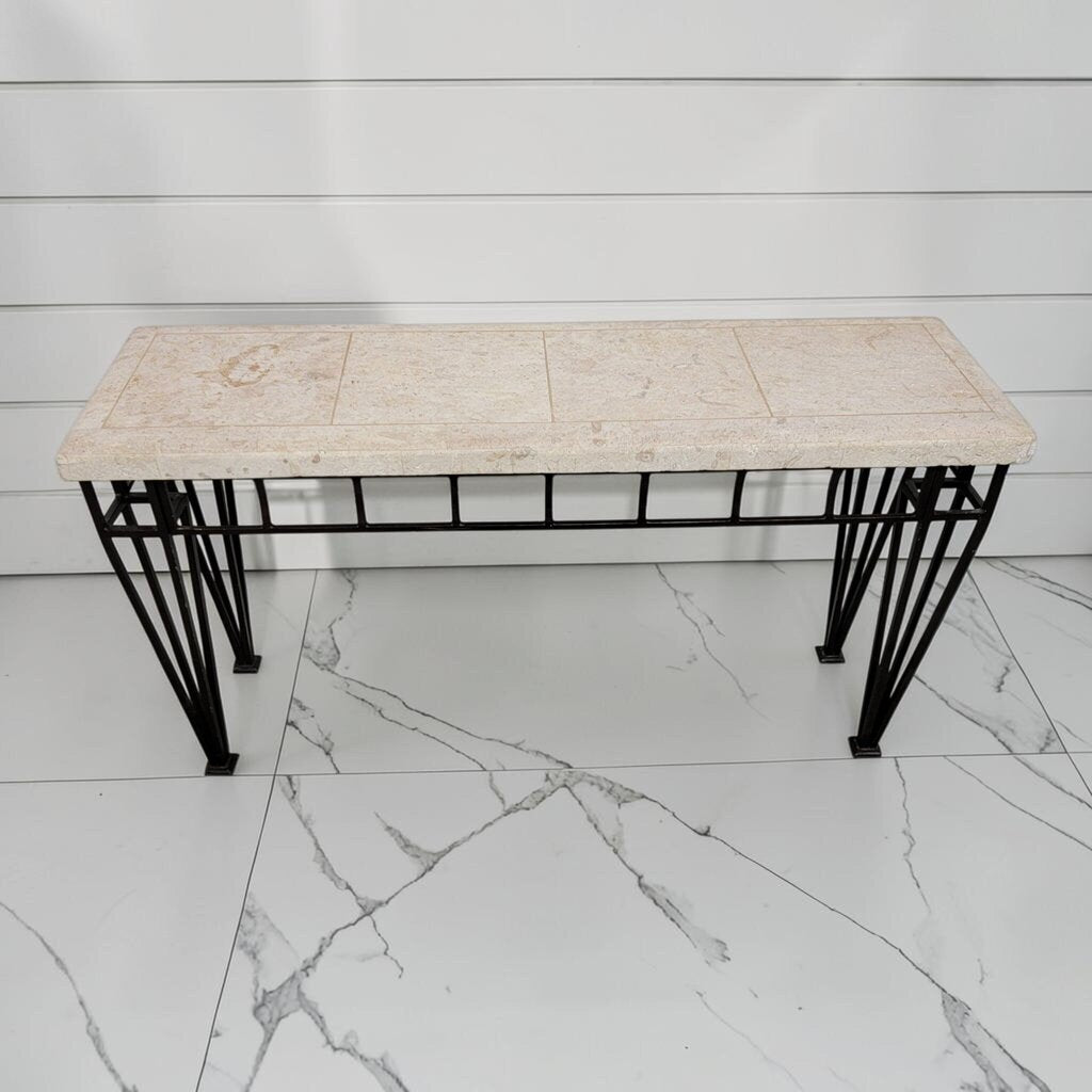 8060 Architectural Travertine and Metal Console #Table