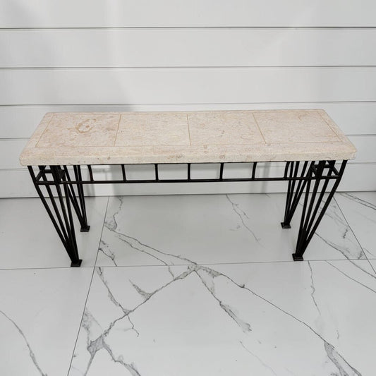 8060 Architectural Travertine and Metal Console #Table