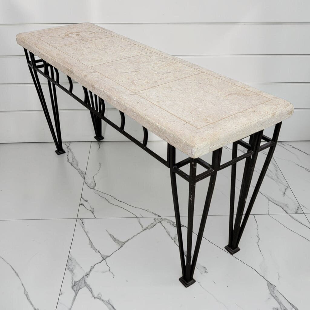 8060 Architectural Travertine and Metal Console #Table