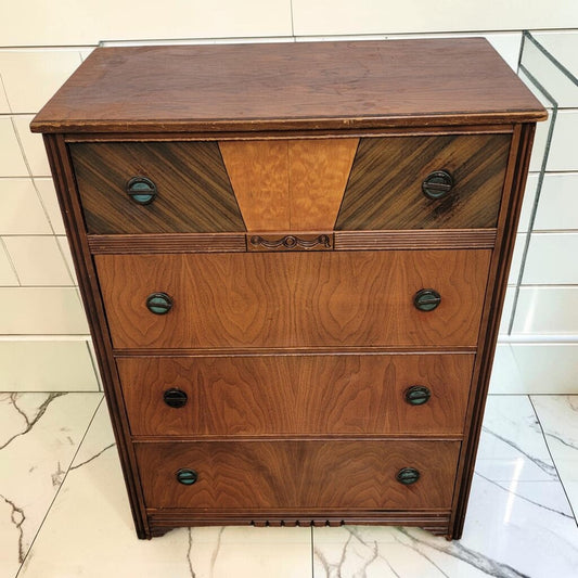 8063 Vintage Art Deco 4 Drawer Chest with Geometric Veneer