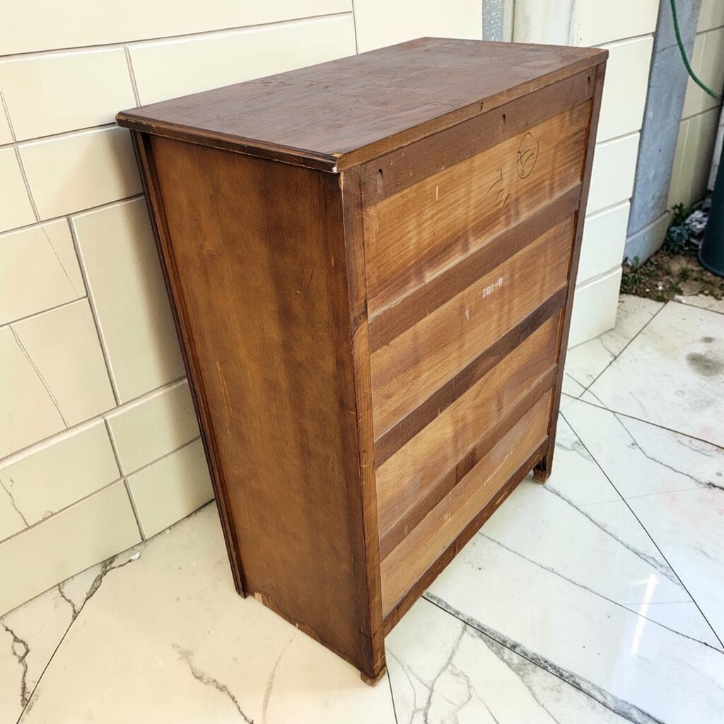 8063 Vintage Art Deco 4 Drawer Chest with Geometric Veneer