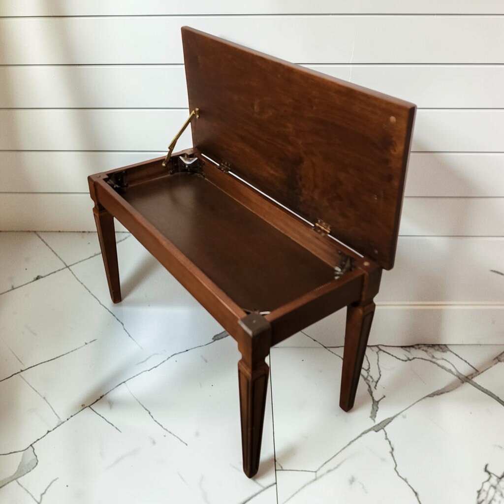 8218 Mid-20th Century Wood Piano Bench with Storage
