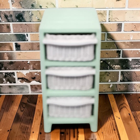 8224 Mint Green and White Wicker 3-Drawer Storage Unit