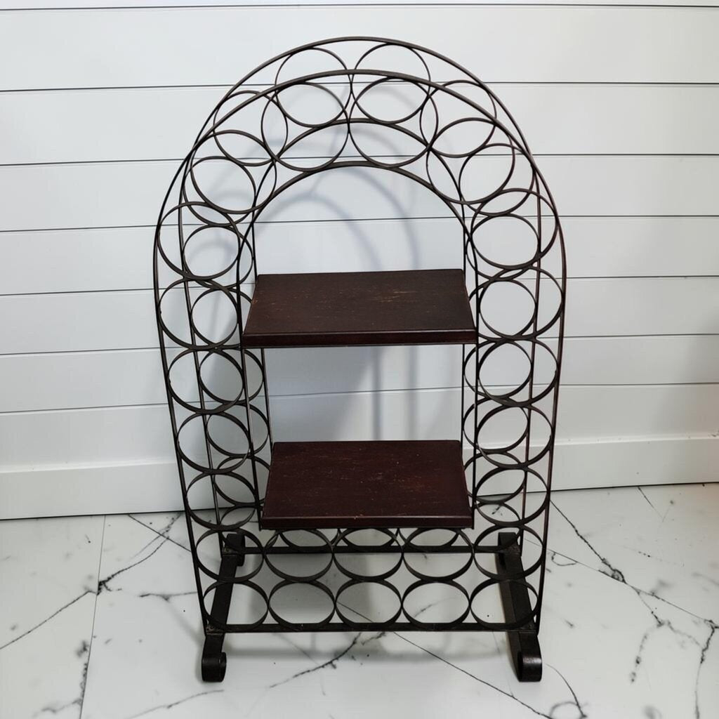 8229 Arched Iron and Wood Freestanding Wine Rack
