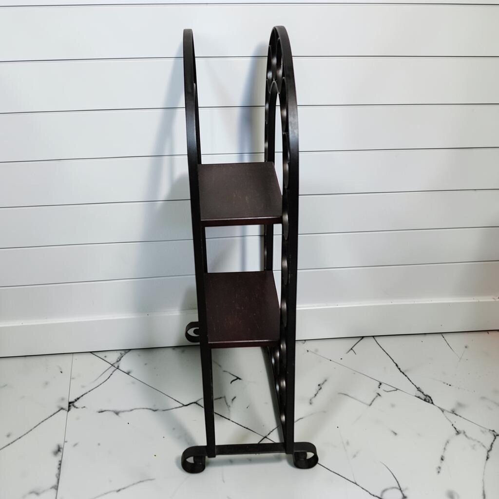 8229 Arched Iron and Wood Freestanding Wine Rack