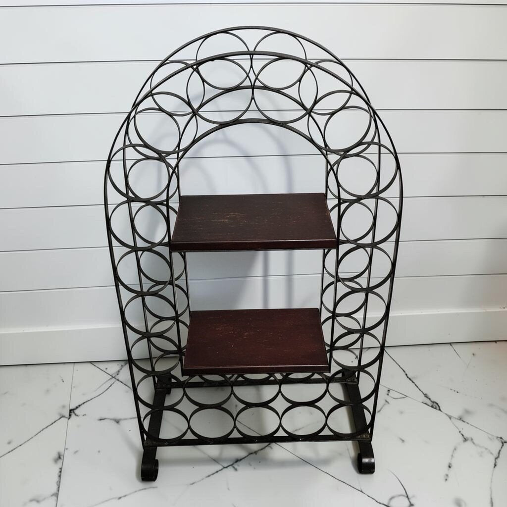 8229 Arched Iron and Wood Freestanding Wine Rack