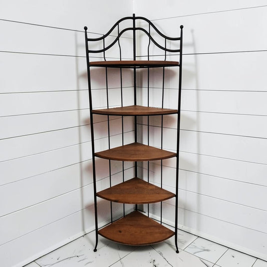 8233 Contemporary 5-Tier Black Metal and Wood Corner Bakers #Rack