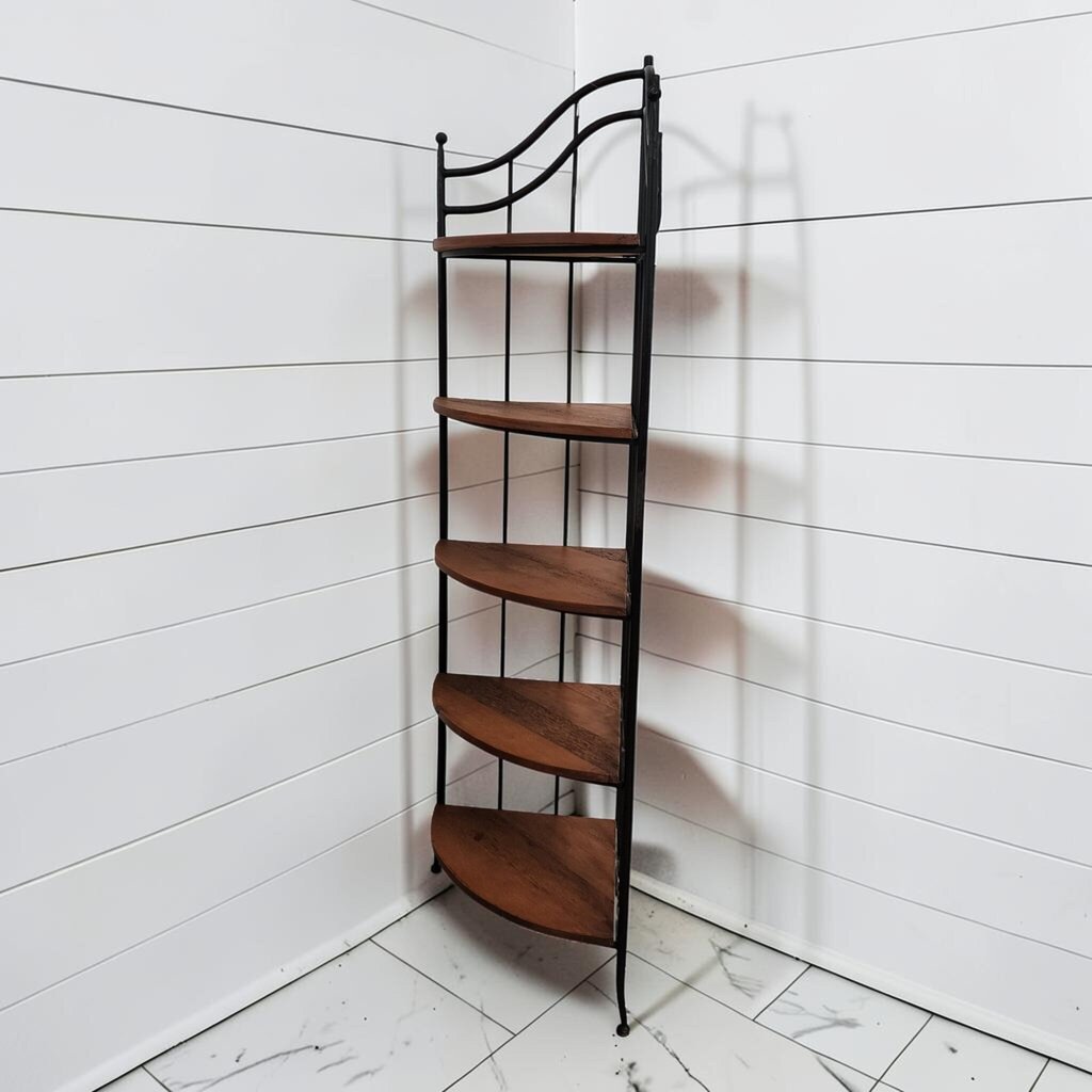 8233 Contemporary 5-Tier Black Metal and Wood Corner Bakers #Rack