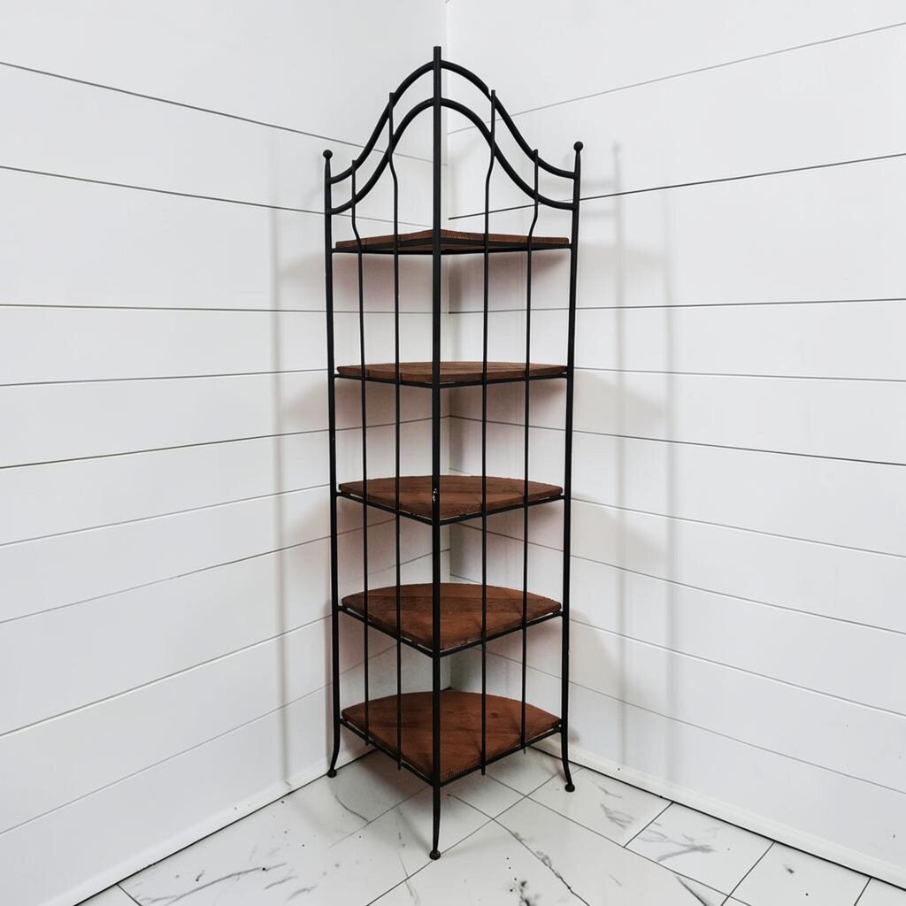 8233 Contemporary 5-Tier Black Metal and Wood Corner Bakers #Rack